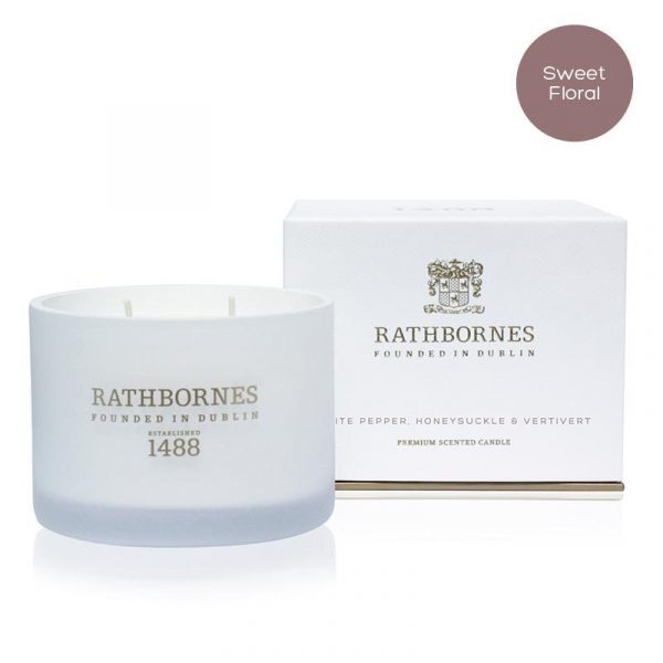 White Pepper, Honeysuckle & Vertivert Scented Classic Candle by Rathbornes