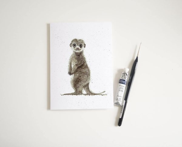 Watercolour Baby Meerkat Card - Thorns & Roseway