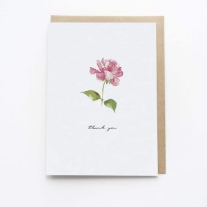 Watercolour Thank You Card Rose - Thorns & Roseway