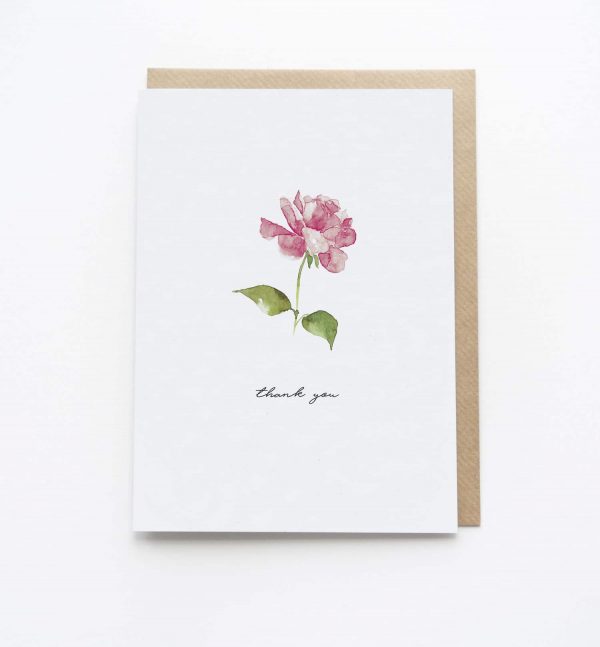 Watercolour Thank You Card Rose - Thorns & Roseway