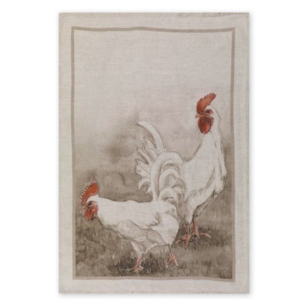 Cockerels - Linen Tea Towel - Made in Italy