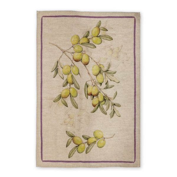 Olives - White - Linen Tea Towel - Made in Italy