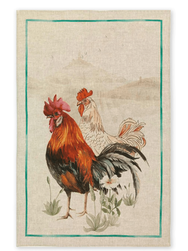 Rooster - Green - Linen Tea Towel - Made in Italy