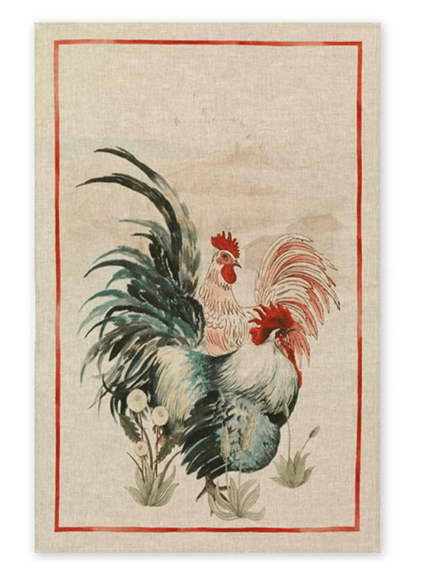 Rooster Red Linen Tea Towel Made in Italy