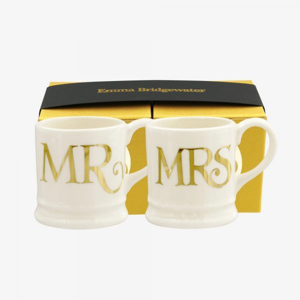 Emma Bridgewater Mr & Mrs Set Of 2 Tiny Mugs (Gold)
