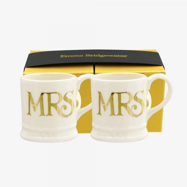 Emma Bridgewater Mrs & Mrs Set Of 2 Tiny Mugs (Gold)