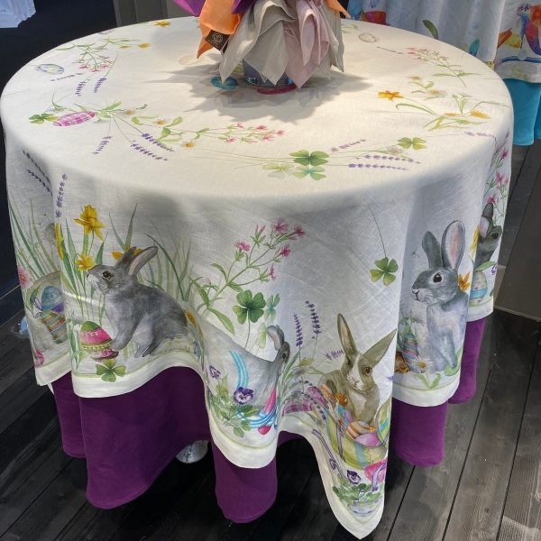 Easter Rabbit Tablecloth - 170 x 170 - 100% Linen Made in Italy