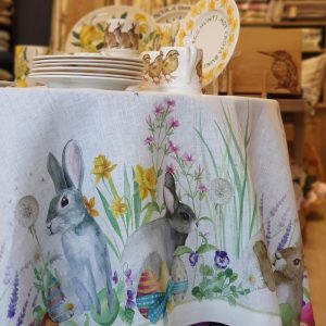 Easter Rabbit Tablecloth – 170 x 170 – 100% Linen Made in Italy