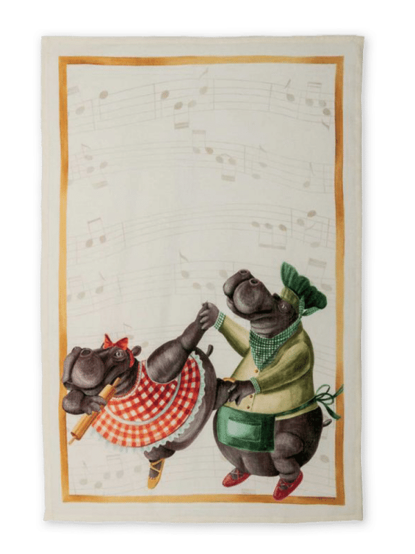 Figaro (Dancing Hippos) - Linen Tea Towel - Made in Italy