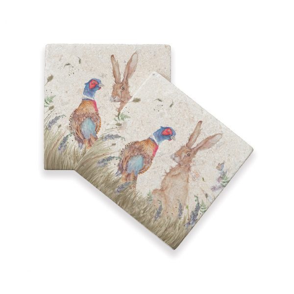 Pheasant & Hare Coasters (pair) - Country Collection by Kate of Kensington