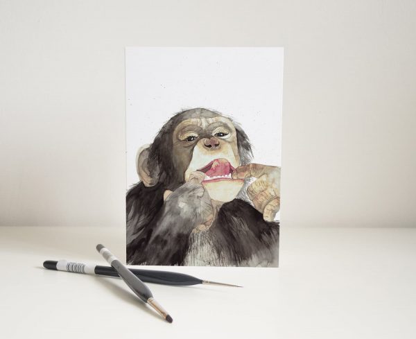 Watercolour Cheeky Chimp Card - Thorns & Roseway