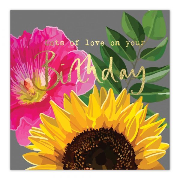 With Lots of Love on your Birthday Gold Greetings Card By Sarah Kelleher