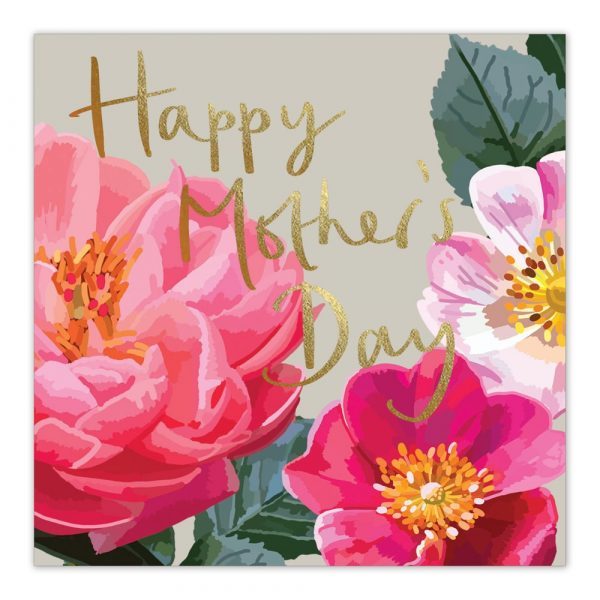 Happy Mother's Day Pink Peony Gold Greetings Card by Sarah Kelleher
