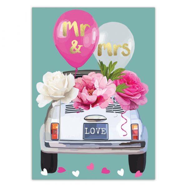 Mr & Mrs Fiat Balloons Greetings Card By Sarah Kelleher