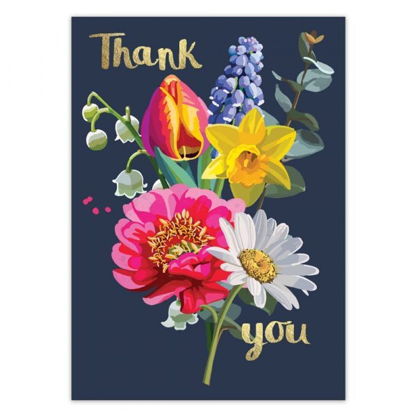 Thank You Navy Foil Greetings Card by Sarah Kelleher
