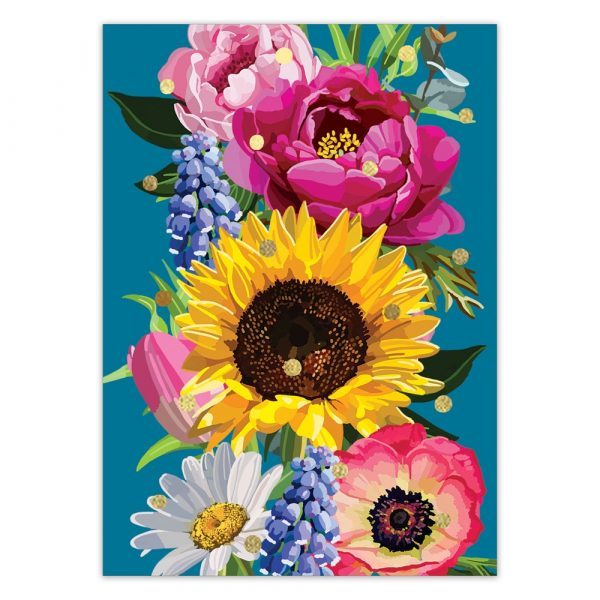 Sunflower Floral Foil Greetings Card by Sarah Kelleher