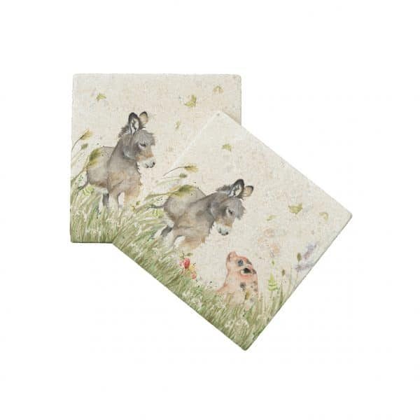 Donkey Foal & Piglet Coasters (pair) – Country Companions by Kate of Kensington