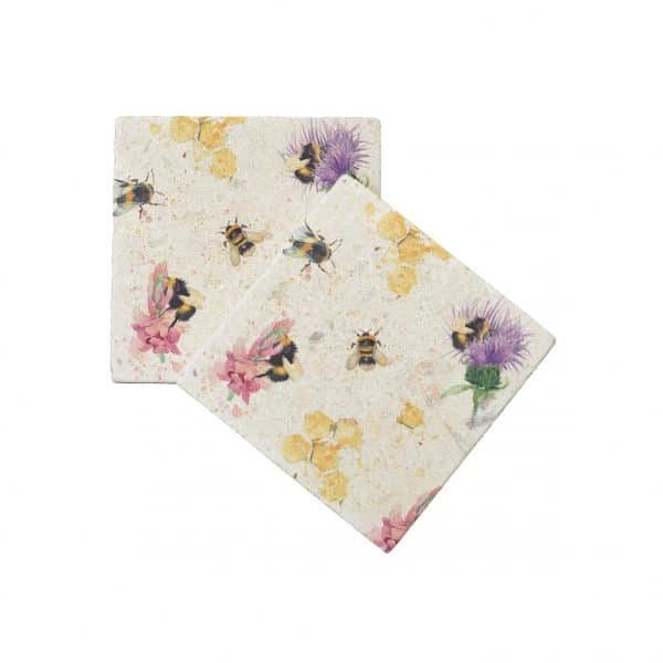 Thistle & Bee Coasters (pair) - Woodland Walk Collection by Kate of Kensington