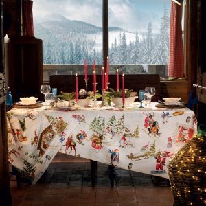 Snowy Christmas Tablecloth 100% Cotton Made in Italy