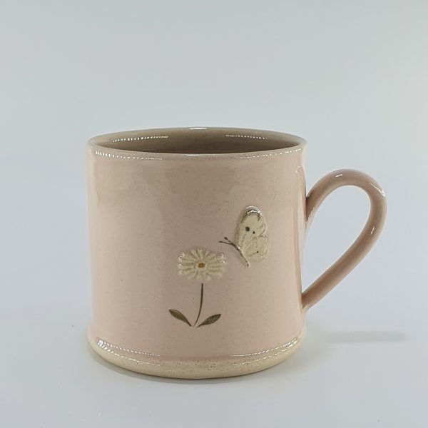 Daisy & Butterfly Mug - Pink - by Jane Hogben