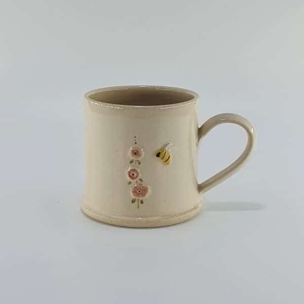 Hollyhock & Bee Espresso Mug - Cream - by Jane Hogben