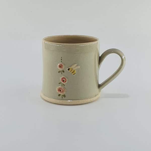 Hollyhock & Bee Espresso Mug - Eau de Nil - by Jane Hogben