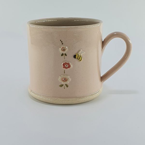 Hollyhock & Bee Mug - Pink - by Jane Hogben