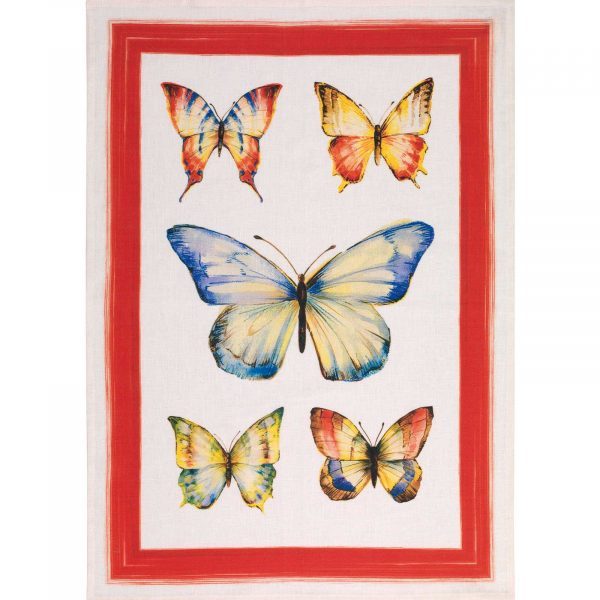 Papillon Rosso Tea Towel - 100% Linen - Made in Italy