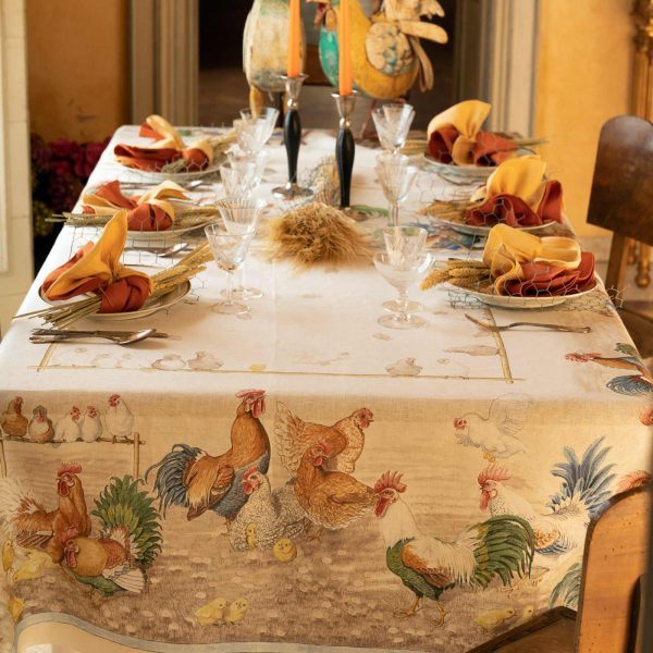 Roosters Tablecloth 100% Linen Made in Italy
