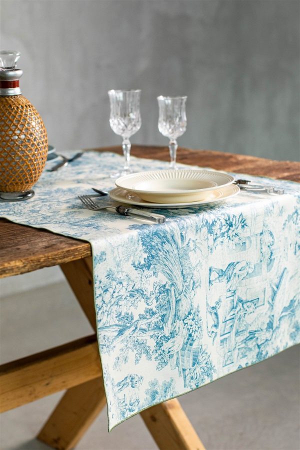 Filo – Stain Resistant Table Runner 170 x 55 – Blu/Fern – Borgo Delle Tovaglie