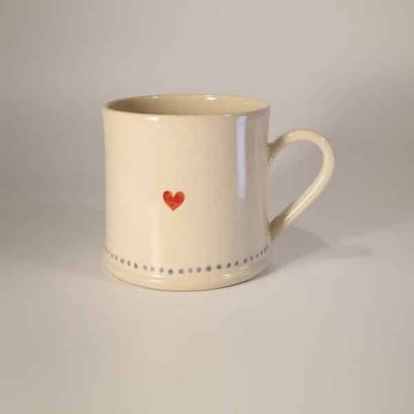 Red Heart Mug - Cream - by Jane Hogben