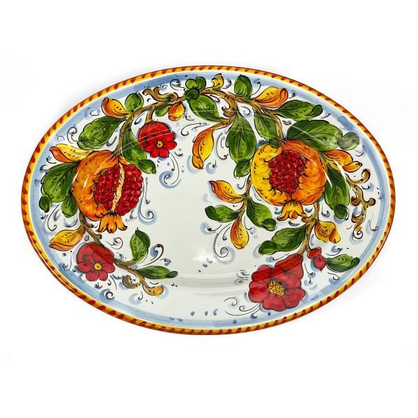 Large Oval Platter - Pomegranate on White by Borgioli