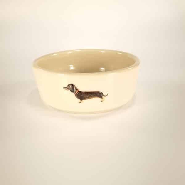 Dachshund (Black) Large Pet Bowl - Cream - by Jane Hogben