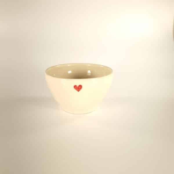 Red Hearts Condiment Bowl - Cream - by Jane Hogben